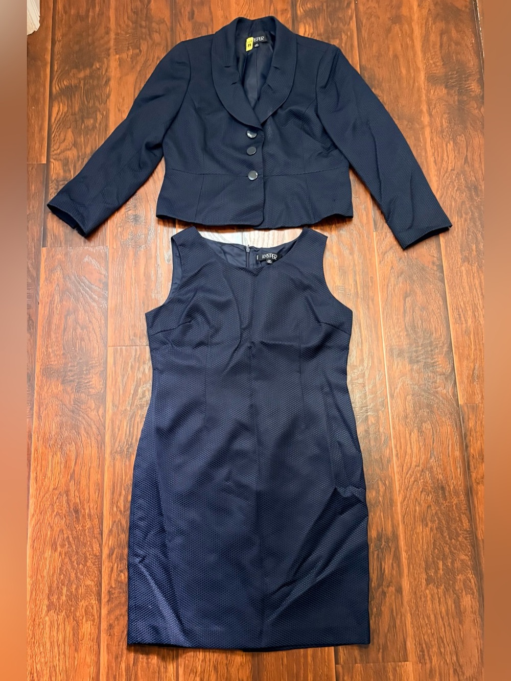 Kasper Petite 14P Navy Textured 2 Piece Dress Suit Blazer Sheath
